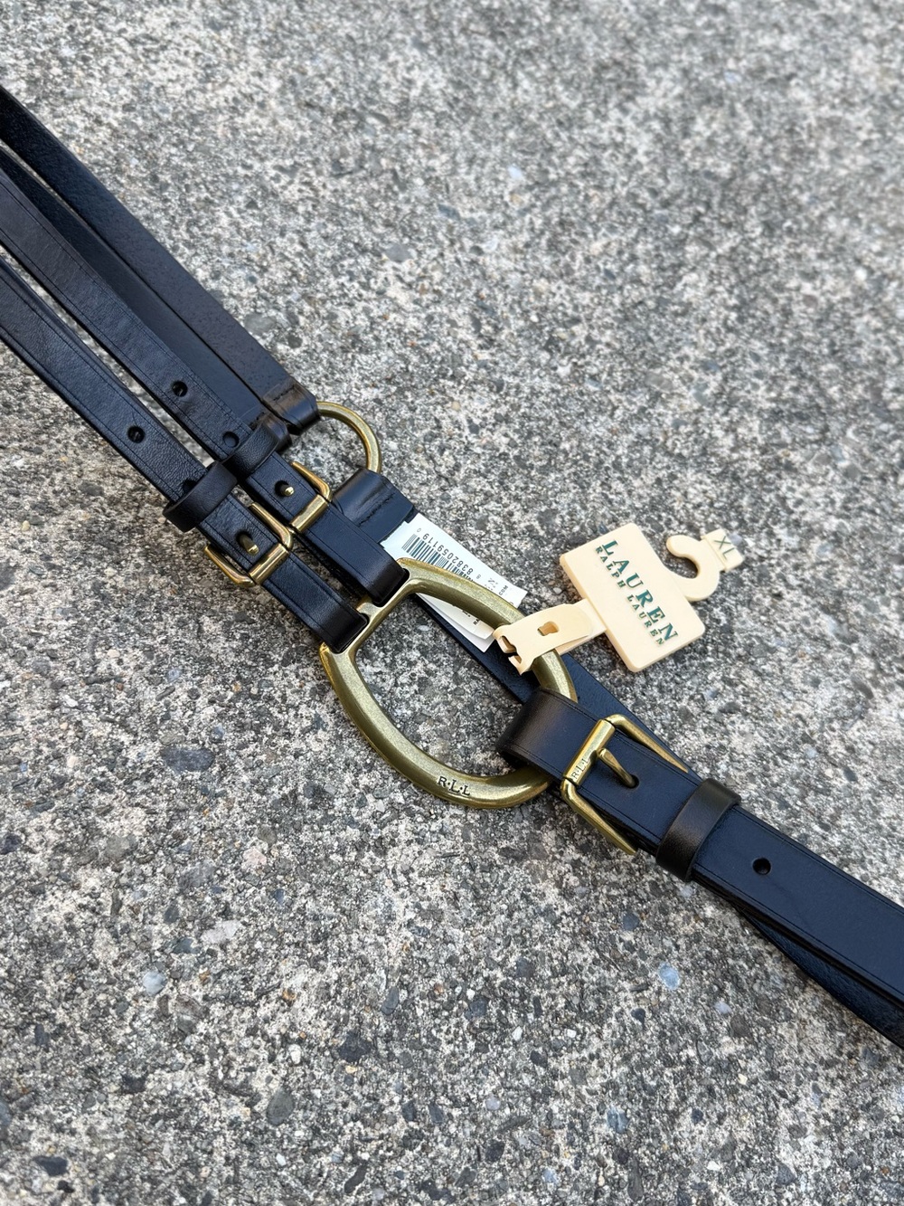 Lauren Ralph Lauren Black Leather Double-Strap Belt with Gold Ring Accent - Picture 3 of 10